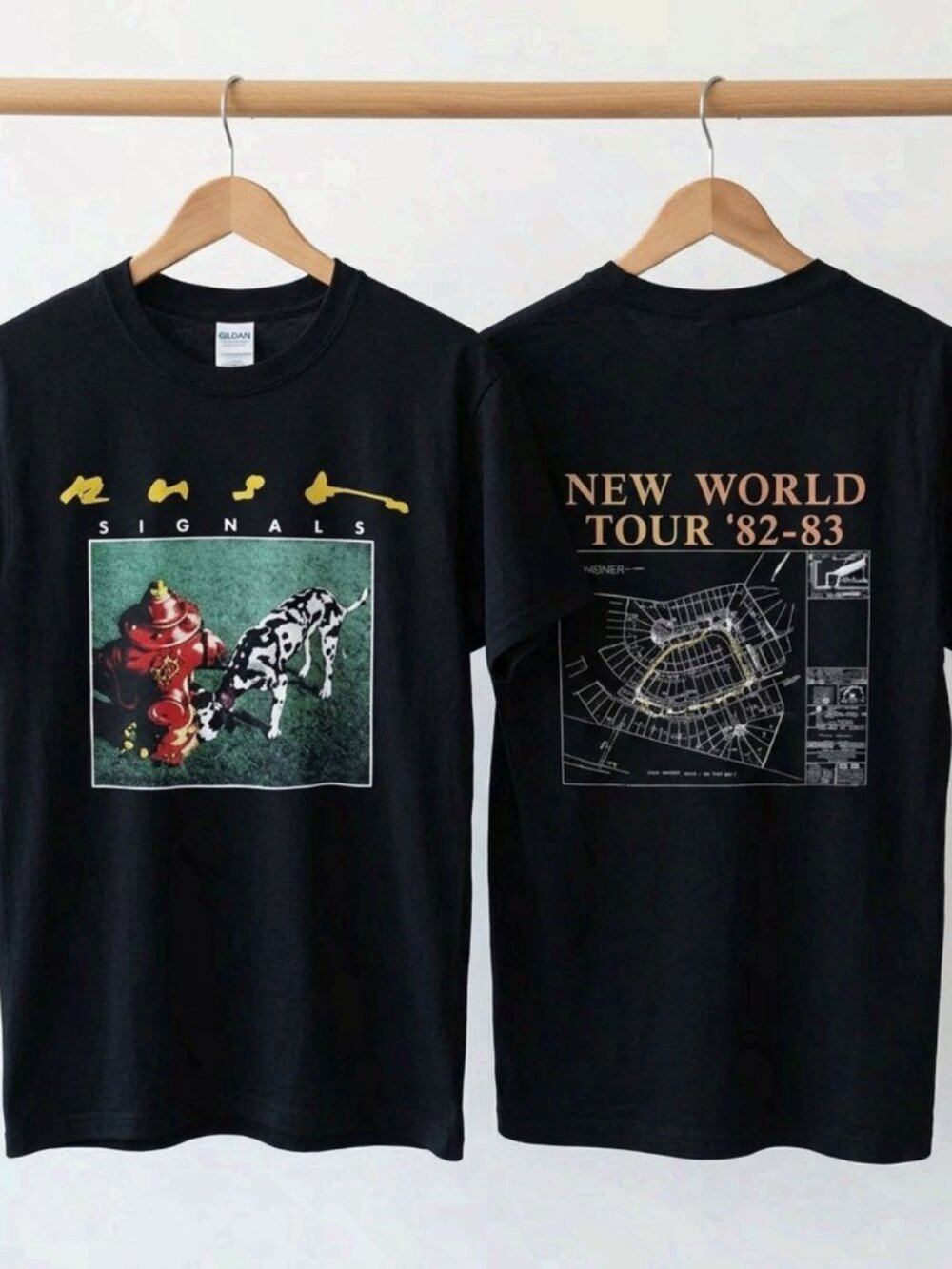 1982 Rush Signals New World Tour Black T-Shirt Reprint